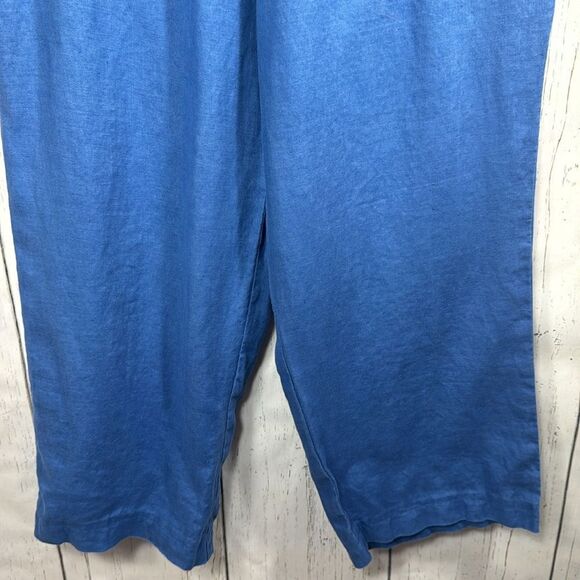 Soft Surroundings  Linen Elastic Waist Pockets Beachy Coastal Blue Pull On Pants - Picture 8 of 13